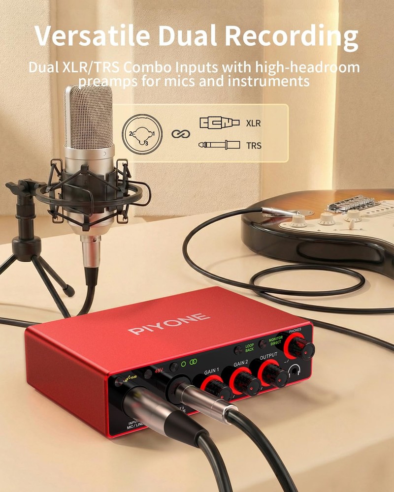 Audio Interface, 2X2 24-bit/192kHz Interface for High-Fidelity, Studio Quality