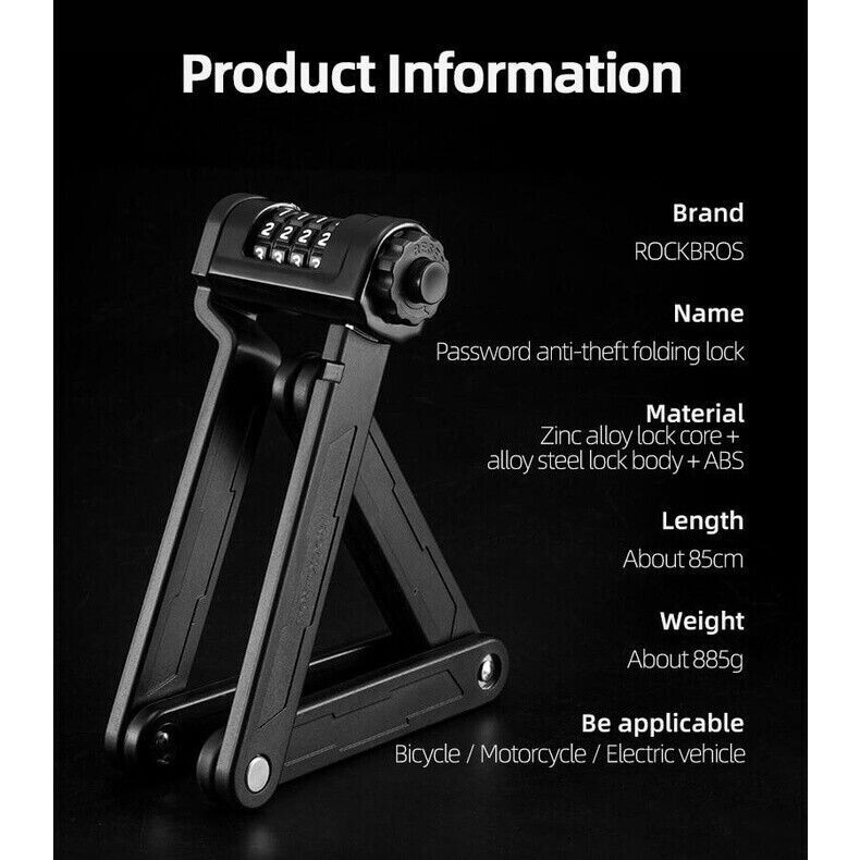 ROCKBROS Folding Bike Lock with Mount,Heavy Duty AntiTheft 4-Digit Foldable Lock