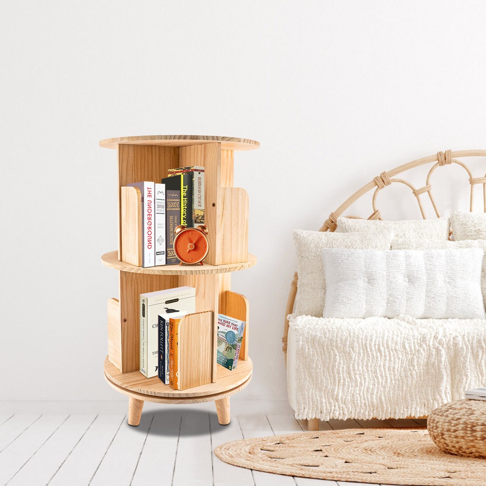 360 Rotating Bookshelf 2 Layer Display Rack Floor Standing BookcaseOrganizer