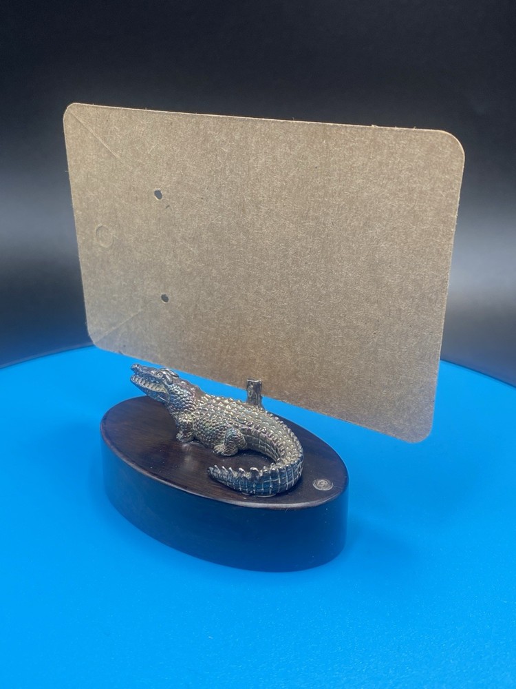 Patrick Mavros Solid Silver Crocodile Place Card Holder On A Hardwood Base