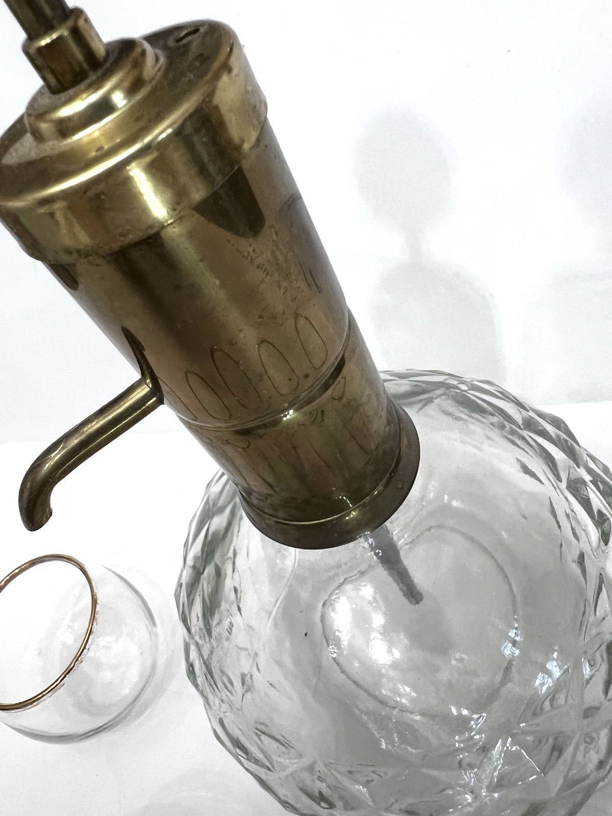 Vintage Park Sherman Liquor Dispenser Set with Brass Pump and 6 Gold Rim Glasses