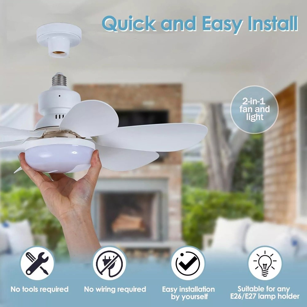 Ceiling Fans Socket Fan Light Remote Control Dimmable Screw In Flower LED Lights
