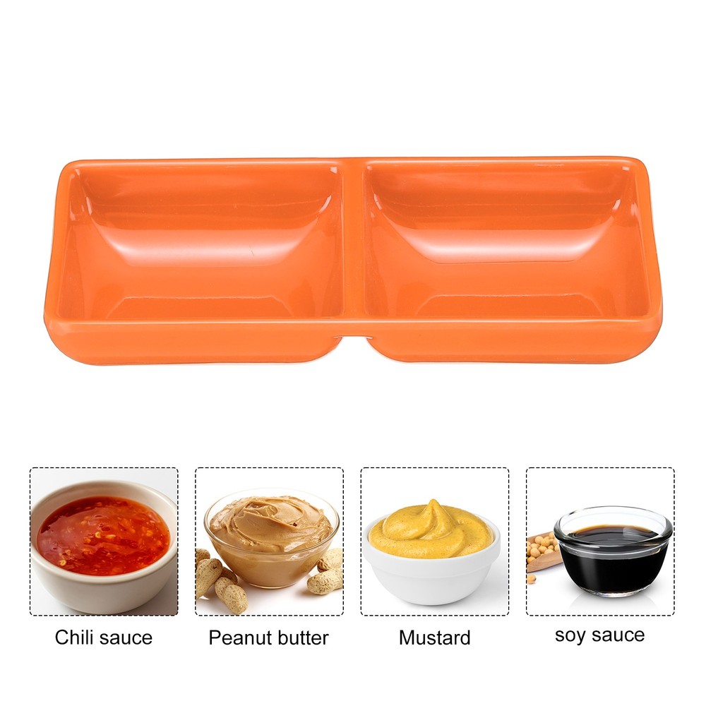 12Pcs Square Dipping Bowls Orange with 2 Compartment Divided
