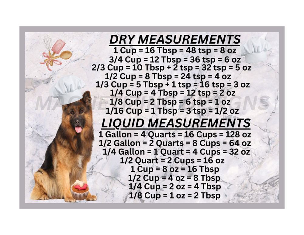German Shepherd Dog Measuring Chart Magnet Kitchen Baking Guide