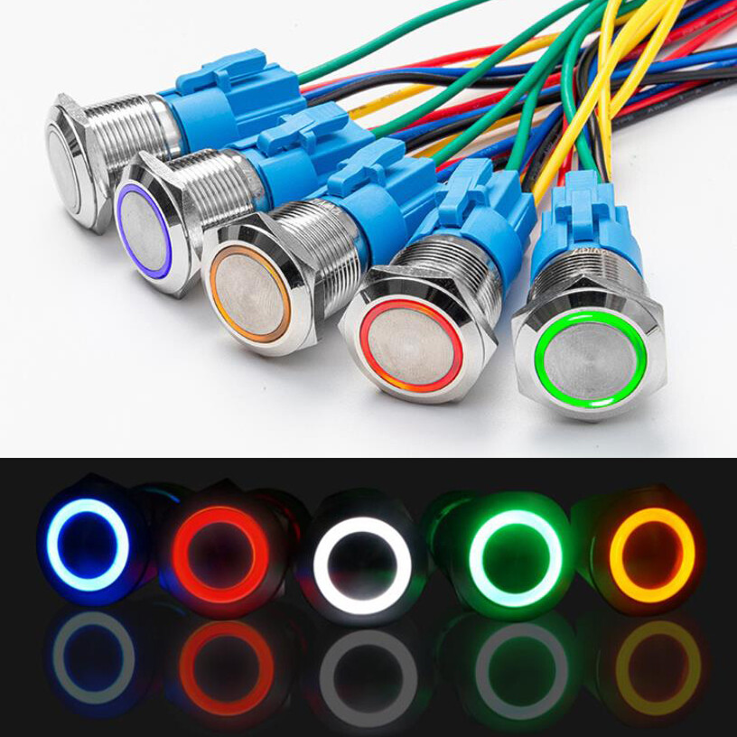 19mm 12V LED ON OFF Push Button Power Switch Latching with Wire Socket Harness