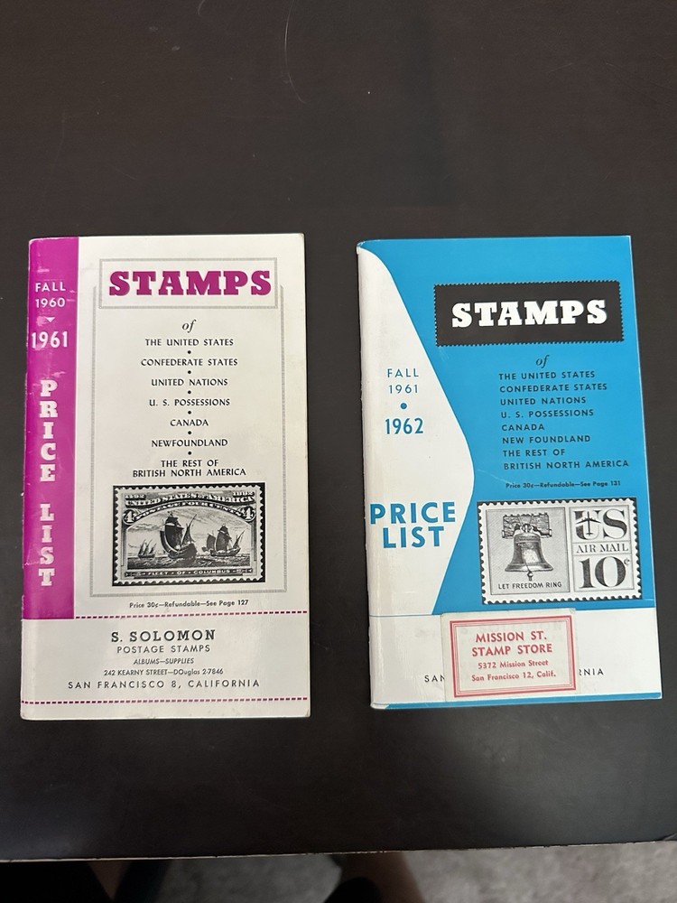Vintage Stamps Price List The Bookman Co. Fall 1960 - 62 & 1961-62 San Francisco