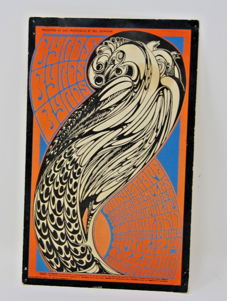 Byrds Moby Grape 1967 Fillmore SF CA Concert Postcard BG-57 Wes Wilson Art Rare