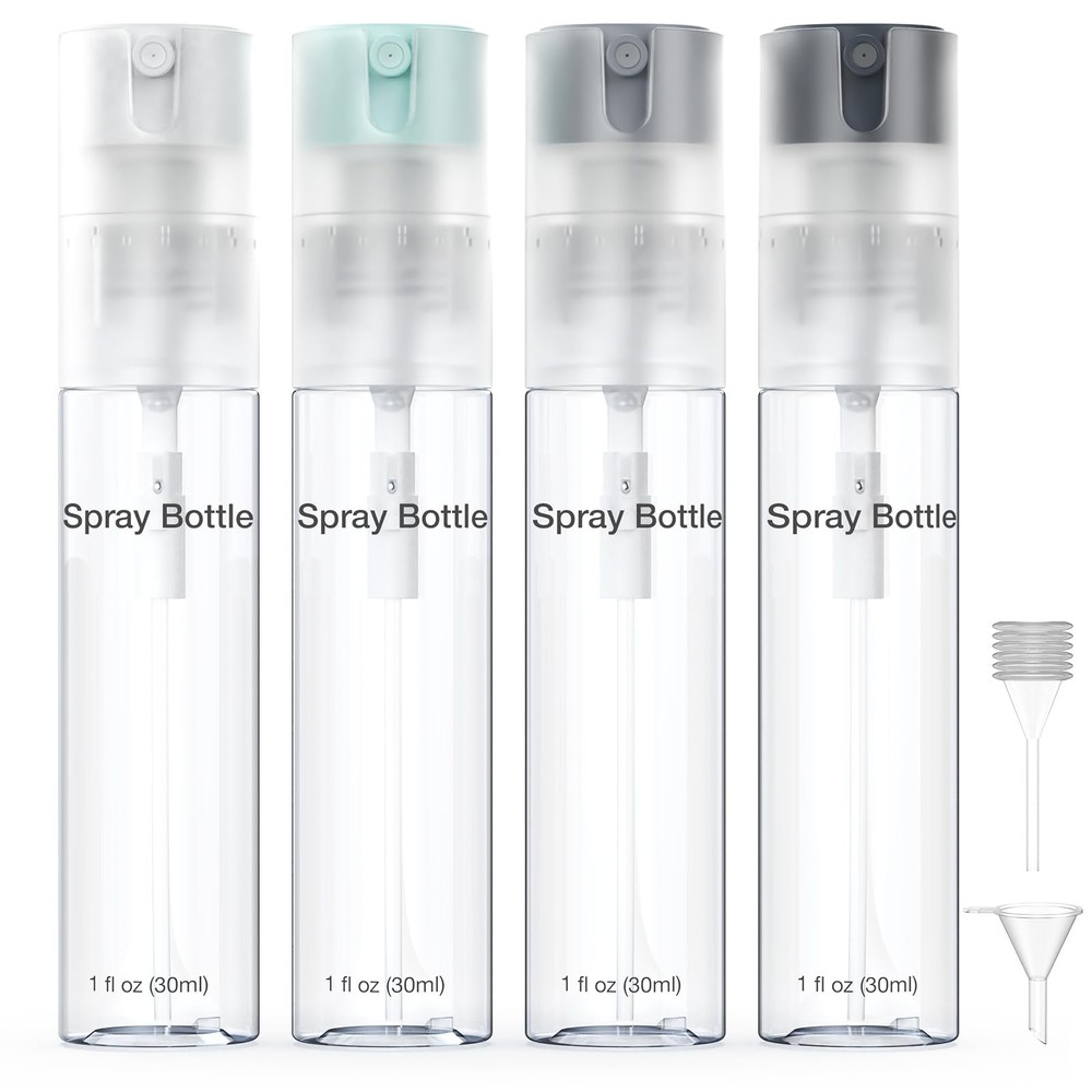 Bomeiyi 4 Pack Refillable Spray Bottle, Reversible Small Empty 1 Ounces, Grey