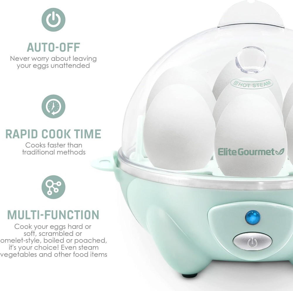 Electric 7-egg capacity egg cooker with automatic shut-off and buzzer