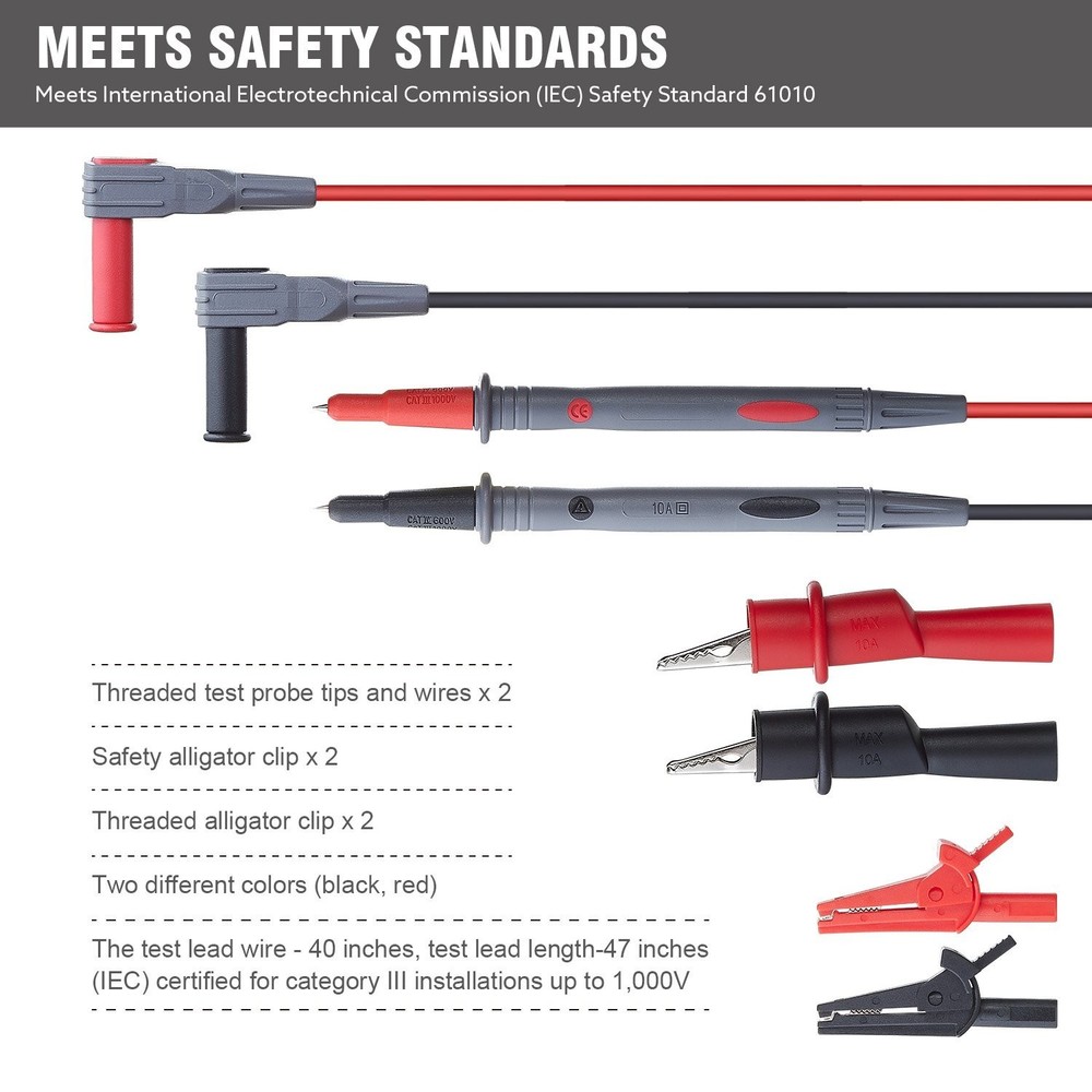 Durable Multimeter Lead Set with Threaded Clips - Compatible with Fluke