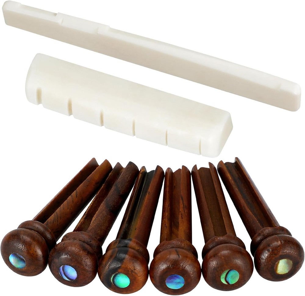 Blisstime 6 String Acoustic Guitar Bone Bridge Saddle and Nut 6pcs Beige
