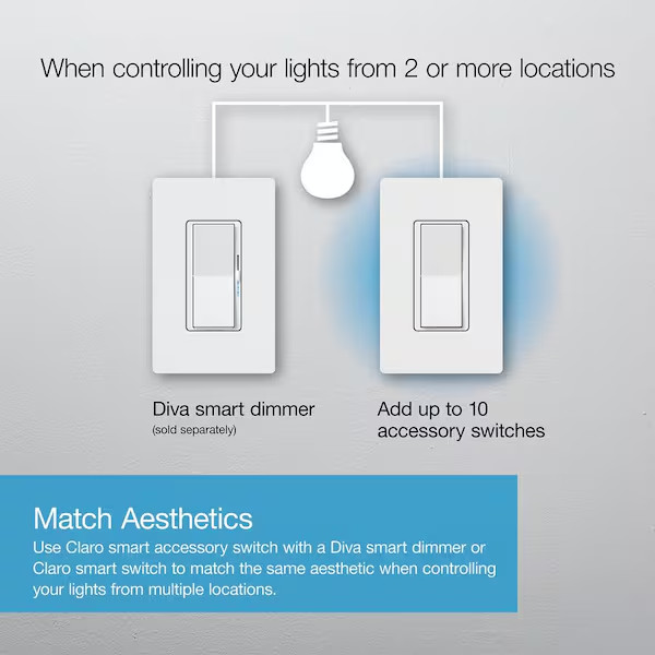 Claro Smart Accessory Switch, Only for Use with Diva Smart Dimmer Switch/Claro S