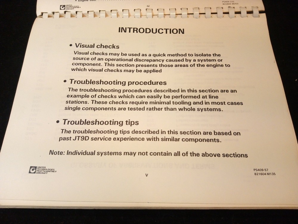 JT9D-7R4 Pratt & Whitney Training Engine Manual Line Maintenance Workshop