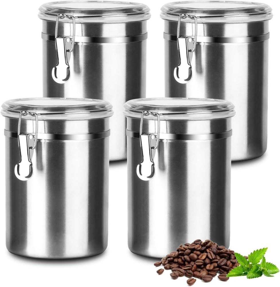 4 Pack 62OZ Stainless Steel Canister Set with Lids for Coffee Sugar Flour Tea