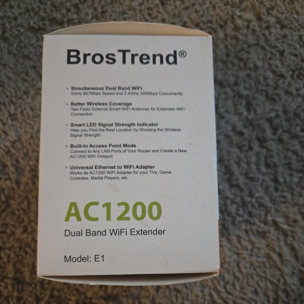 New BrosTrend AC1200 Dual Band WiFi Extender Model: E1 *Better Wireless Coverage