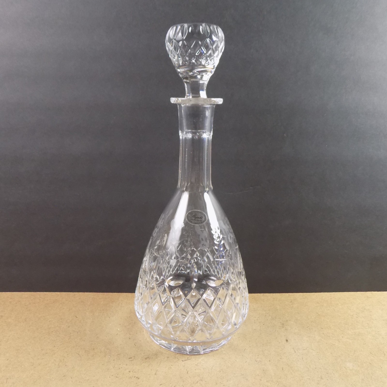 Rogaska Crystal Gallia Decanter 13.5" Tall VGC Gray Cut Flowers