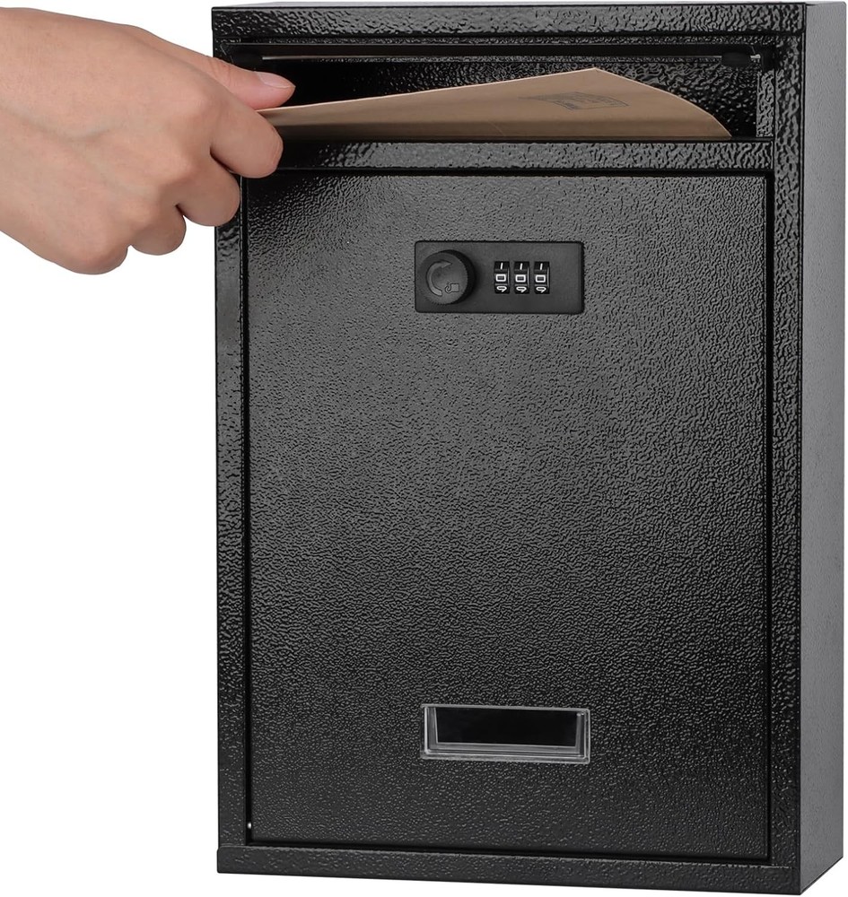 KYODOLED Locking Wall Mount Mailbox, 8.54‘’*3.35‘’*12.4‘’, Com-lock-black