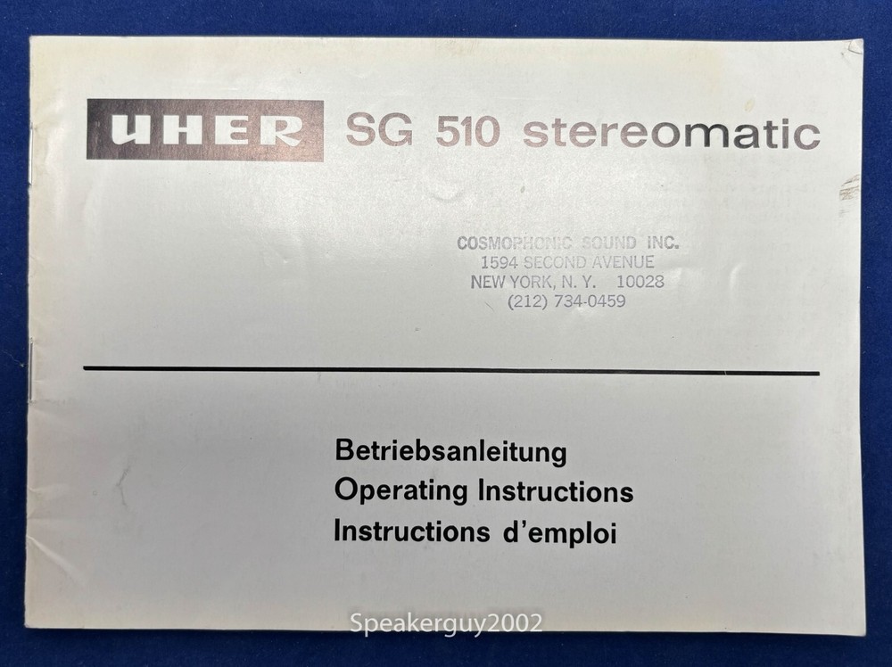 Original UHER Operating Instructions / SG 510 Stereomatic