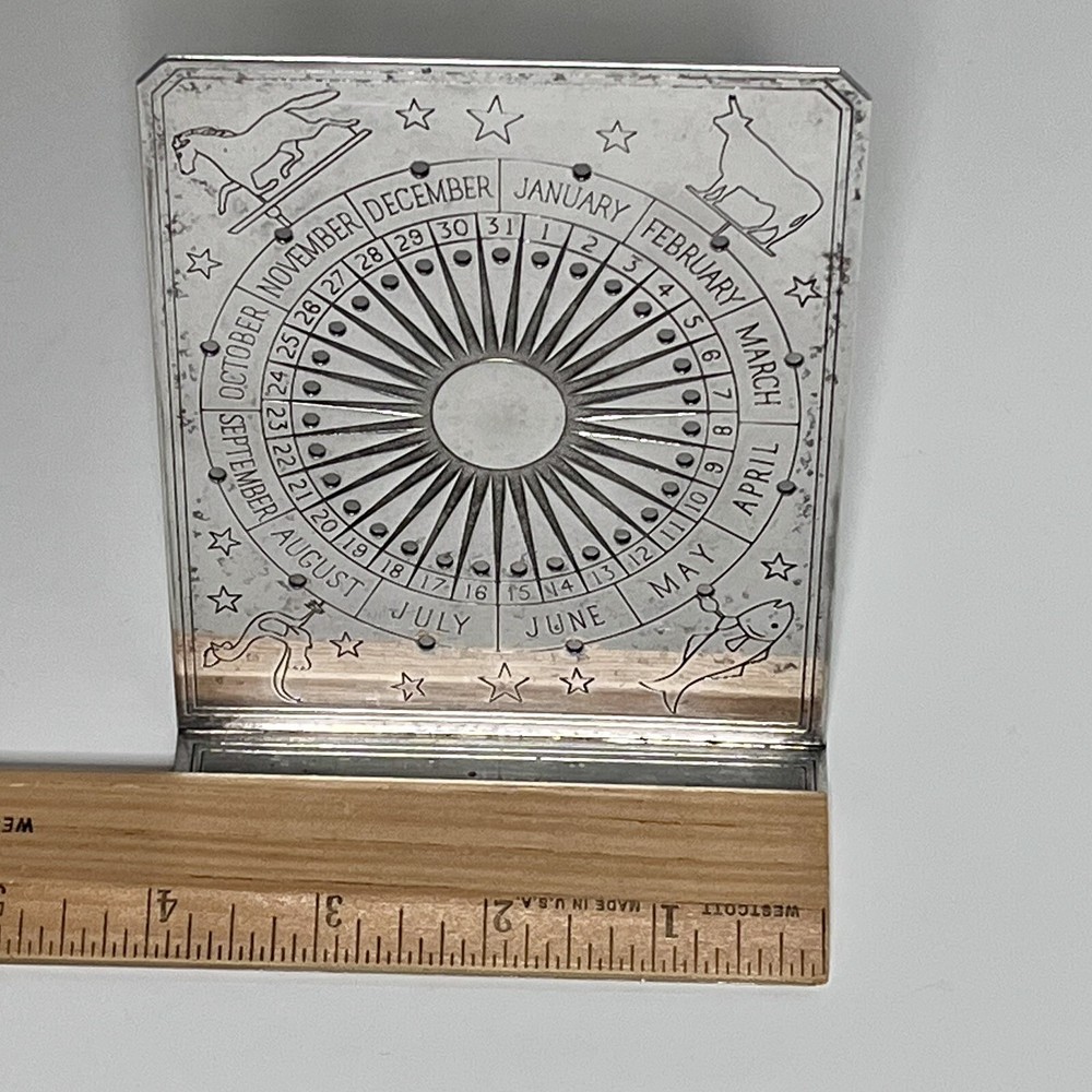 Vintage Oneida USA Silver Plate Perpetual Calendar Zodiac Astrological Desk