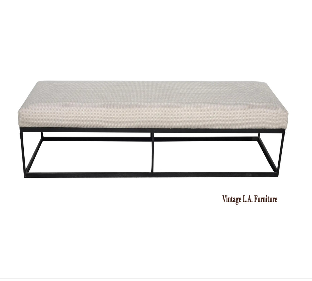 Modern White Bed Side Bench with Iron Base & Designer Fabric