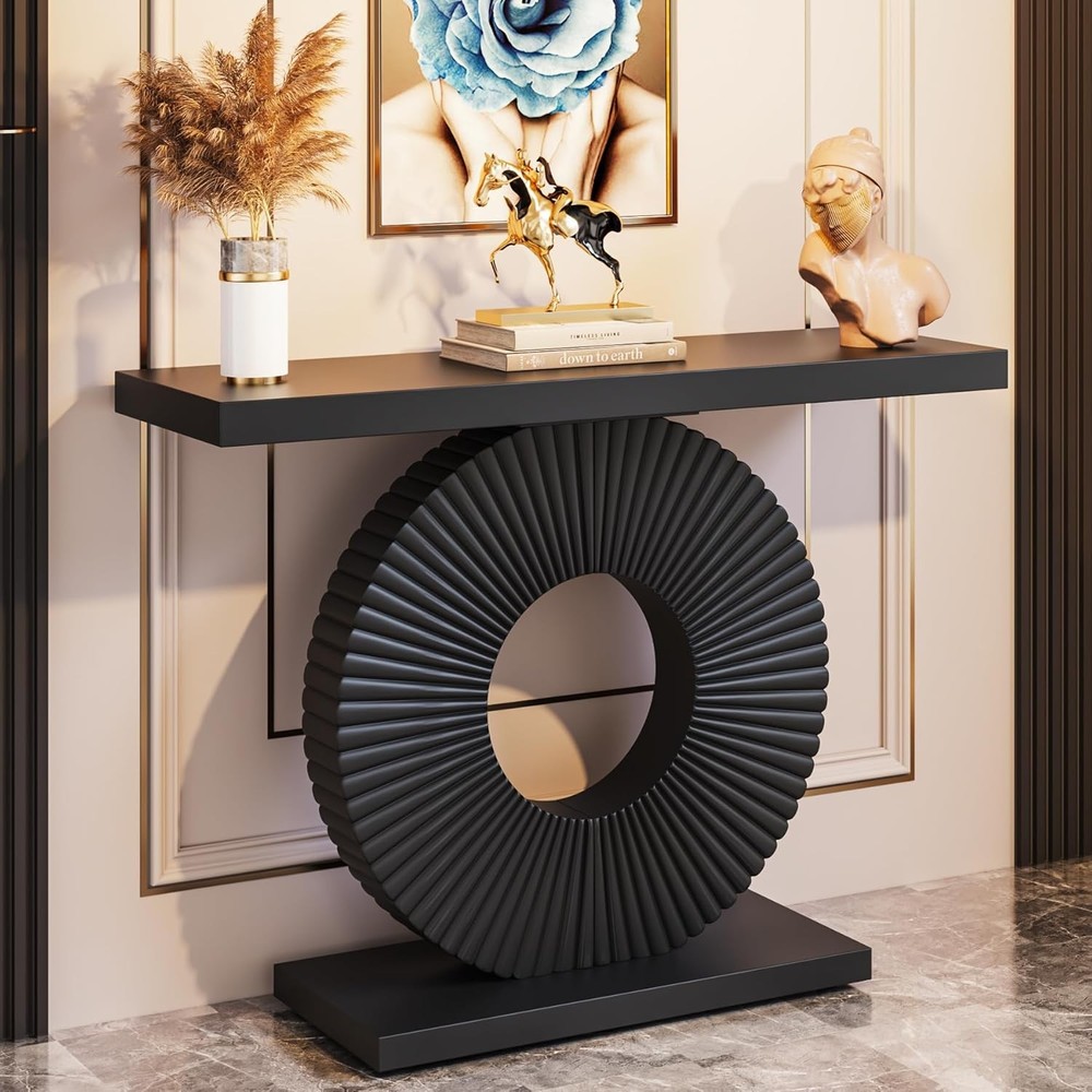 Modern Console Table W/ Geometric Base 40 inch Wood Entryway Table Sofa Table