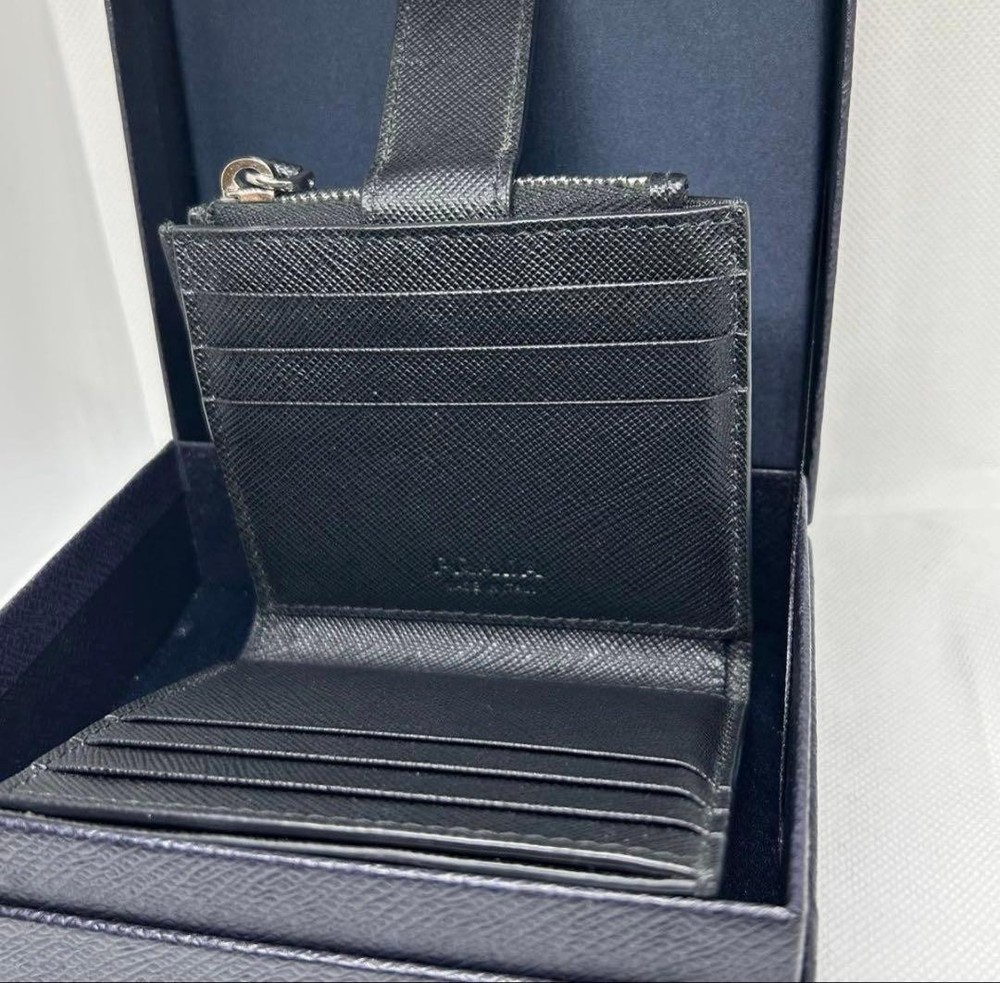 Prada Two-Fold Wallet Saffiano Leather Triangle Logo Black