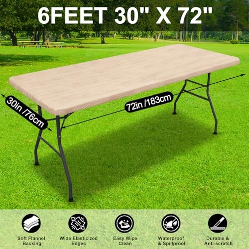 Rectangle Table Cloth Cover, Waterproof Elastic 72" x 30" (Rectangular) Beige