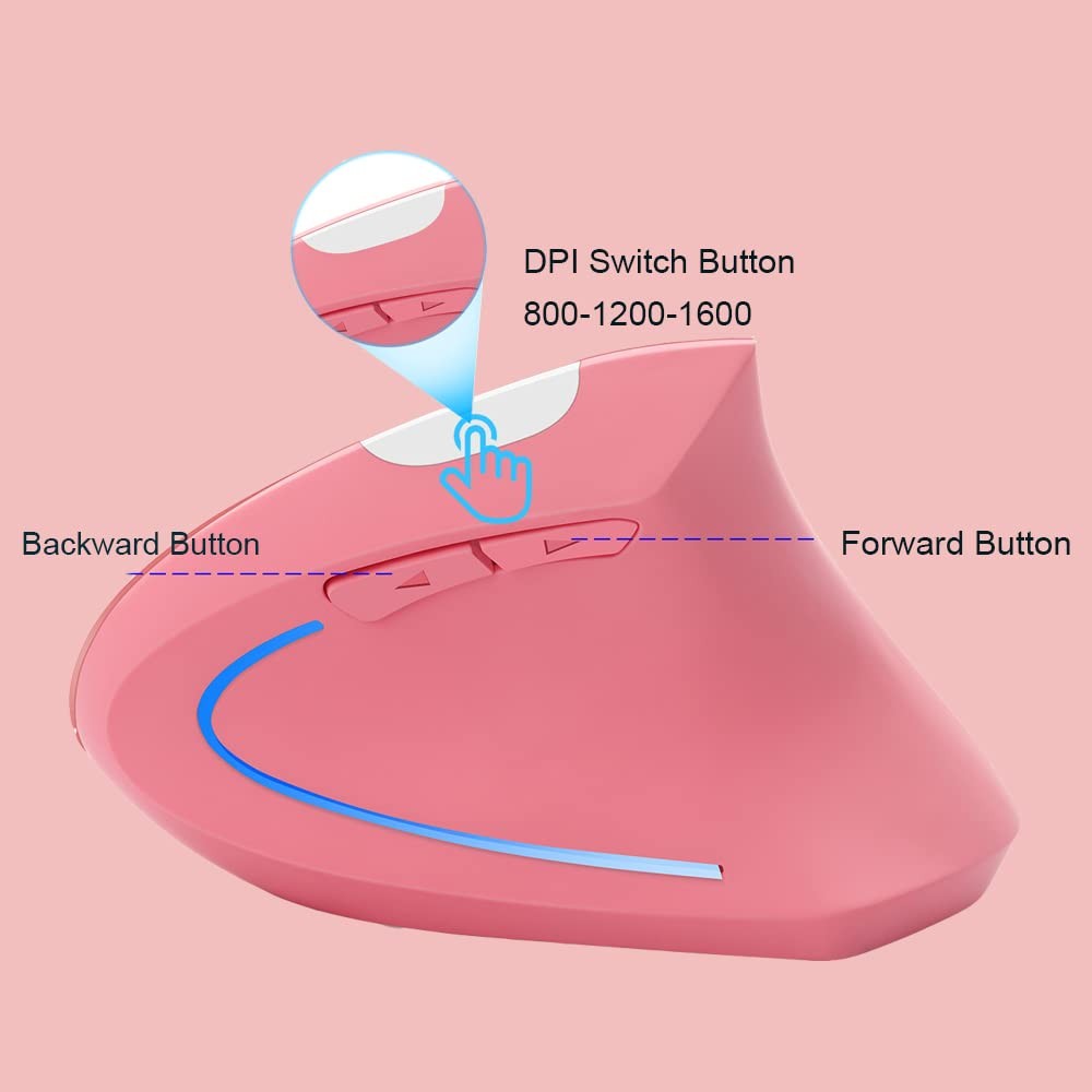 Wireless Ergonomic Vertical Mouse LED Optical Cordless with Side Buttons DPI
