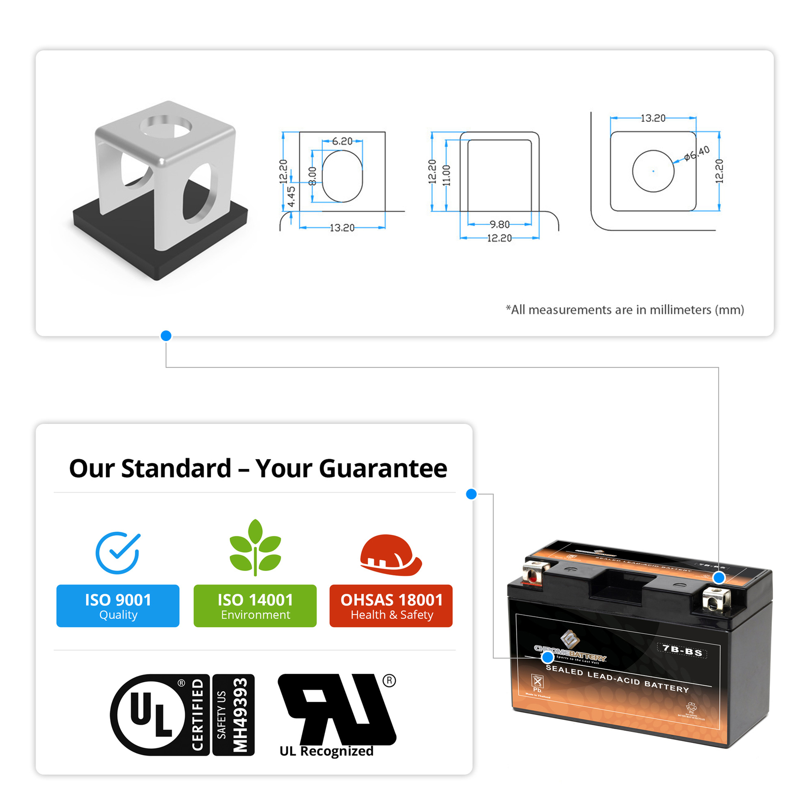 YT7B-BS High Performance AGM ATV Battery for Yamaha YFZ450 04-13, BRP DS450