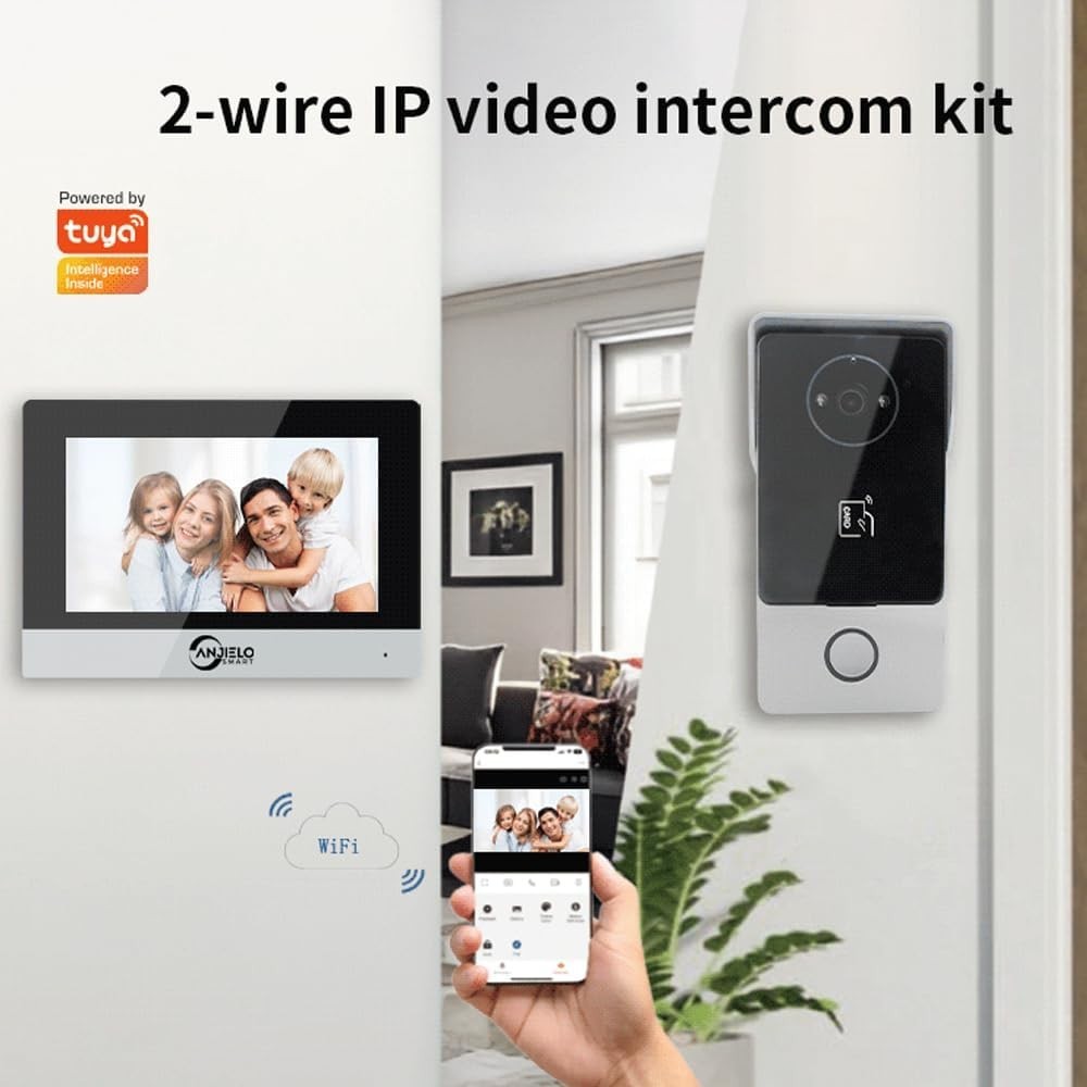 2-Wire Video Intercom System,WiFi Doorbell Camera Security Video Intercom,7 Inch