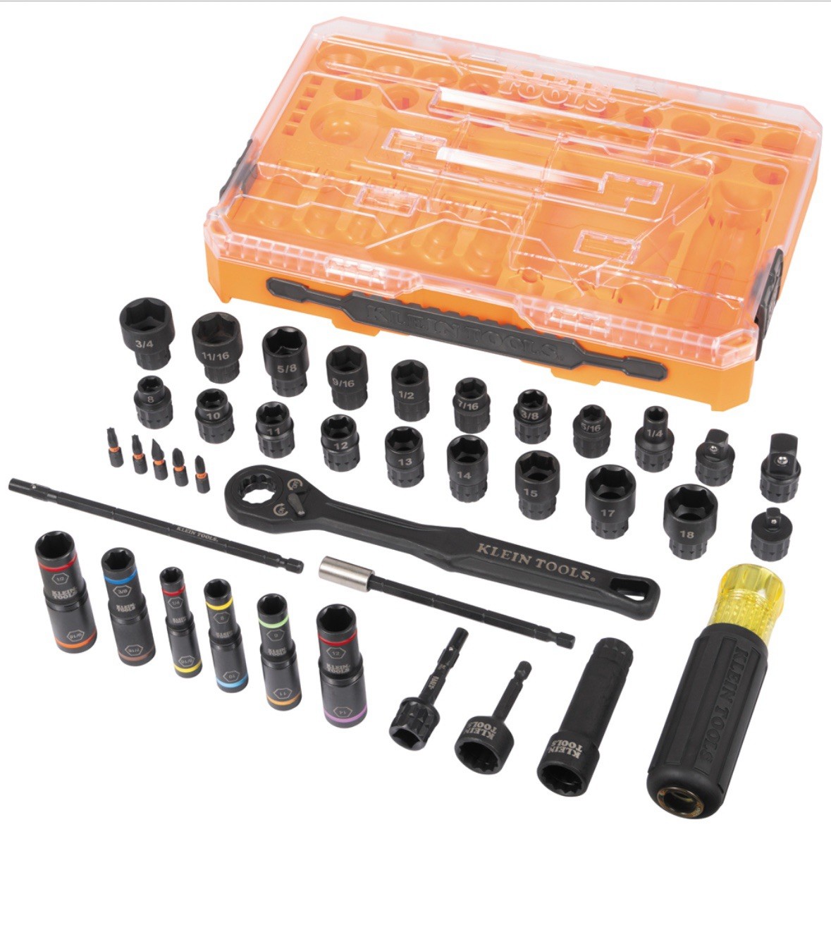 Klein Tools 65500KNECT Complete Impact Pass-Through Flip Socket Set 39-Piece NEW