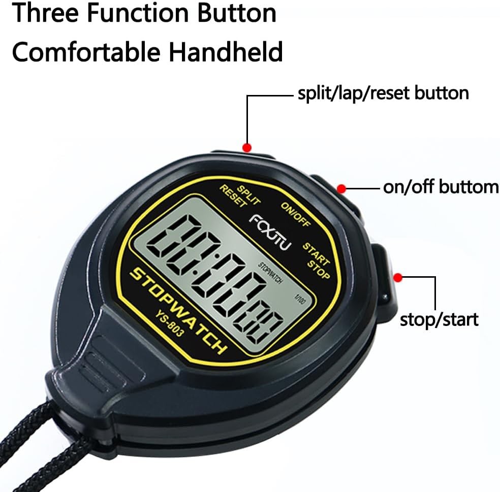 FCXJTU Digital Simple Stopwatch Timer, No Bells, Alarm, Basic Black