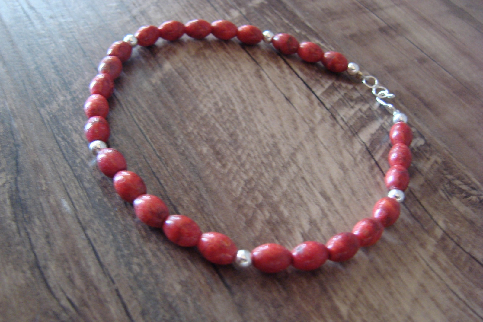 Navajo D. Jake Hand Strung Coral Beaded Anklet Jewelry