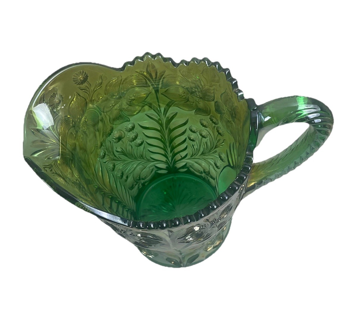 RARE IMPERIAL GREEN CARNIVAL GLASS TIGER LILY PATTERN 5 PC WATER SET