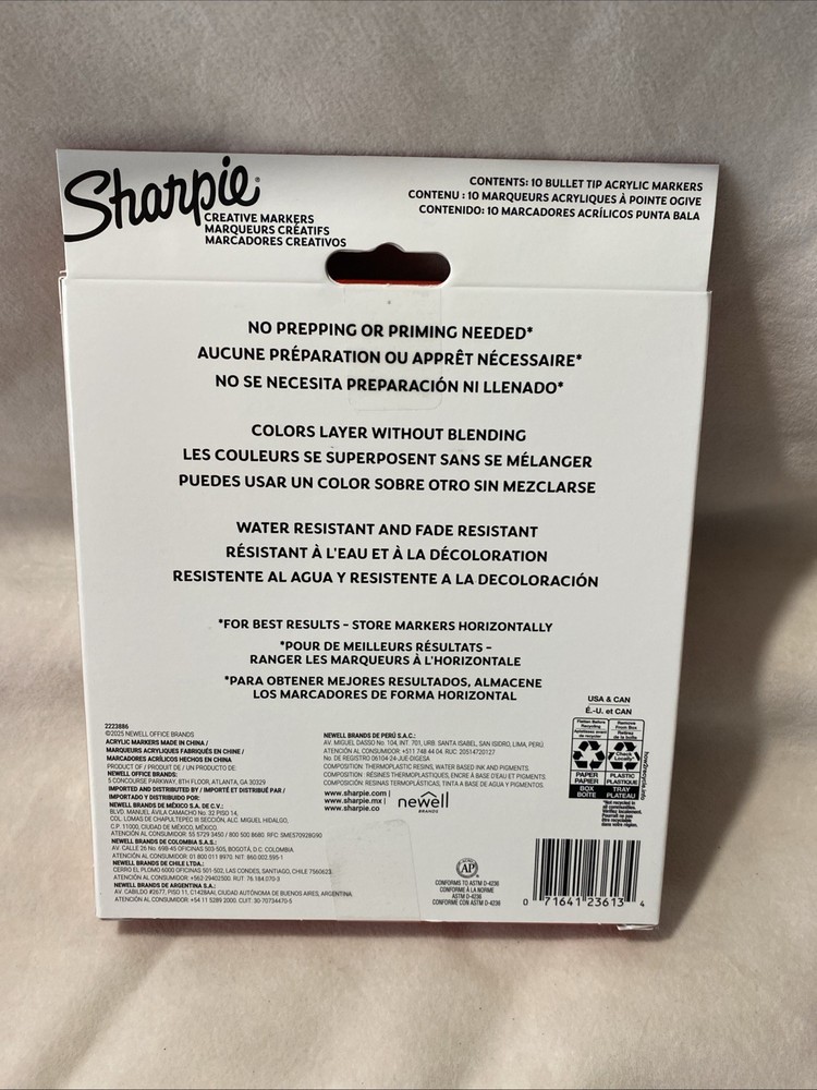 Sharpie Creative Acrylic Markers 10 Count Bullet Tip Paint Effect No Bleed