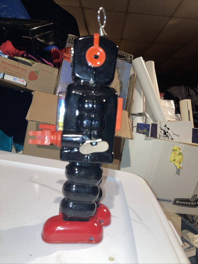HIGH WHEEL ROBOT BLACK VERSION MECHANICAL WIND UP TIN ROBOT MINT