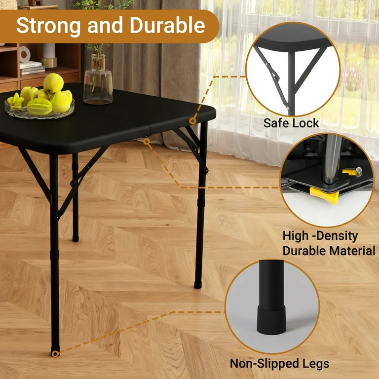 Folding Table 4ft Portable Plastic Fold-in-Half Utility Dining Table for Camping