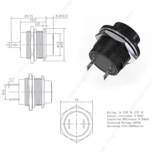 SPST Mini Push Button Switch AC250V/3A AC125V/6A with no Lock Black Cap