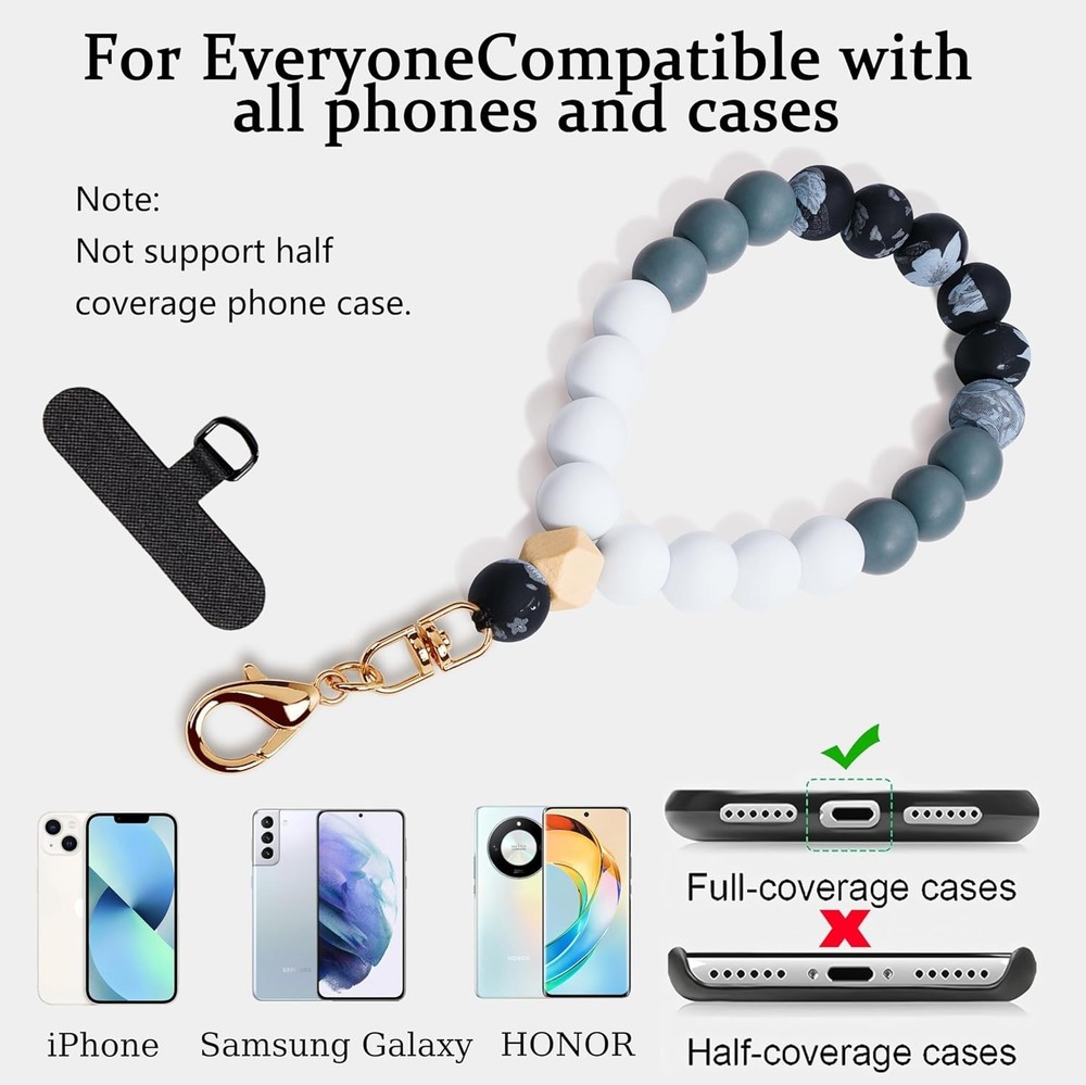 Silicone Beaded Phone Wrist Strap,phone bracelet strap with Tether Tab,Elasti...