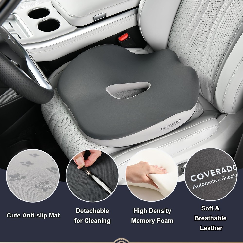 Memory Foam Car Seat Cushion for Sciatica, Tailbone & Back Pain Relief
