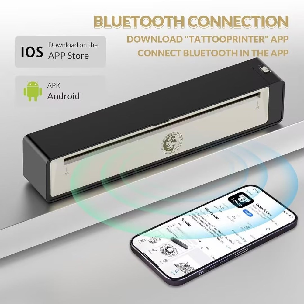 Wormhole Tattoo Stencil Printer, Wireless Bluetooth Printer with black