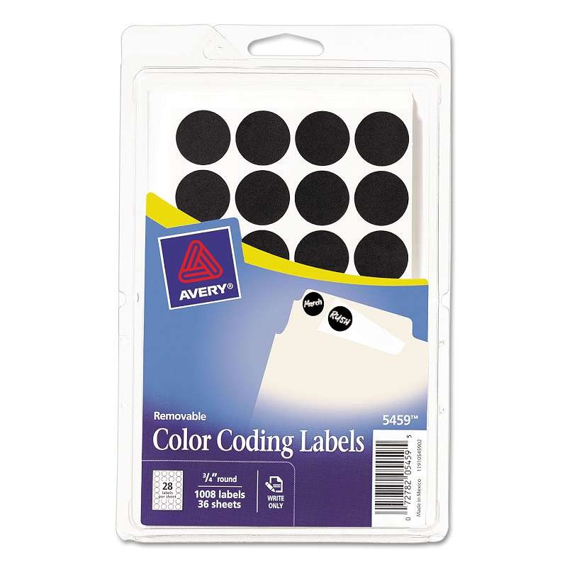 Avery® Handwrite Only Removable Round Color-Coding Labels, 3/4" dia, Black, 1008