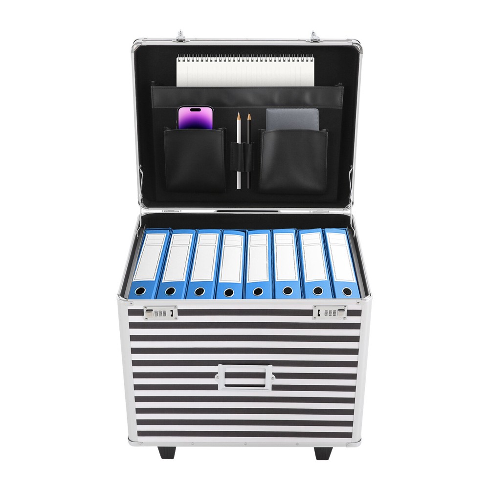 Striped style Rolling File Storage Case, Lockable File Box with Telescopic Pole