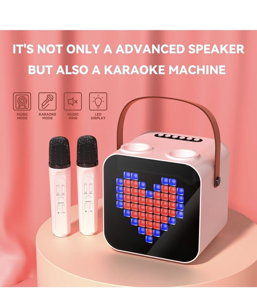 Portable Karaoke Machine with 2 Wireless Microphones Bluetooth Record