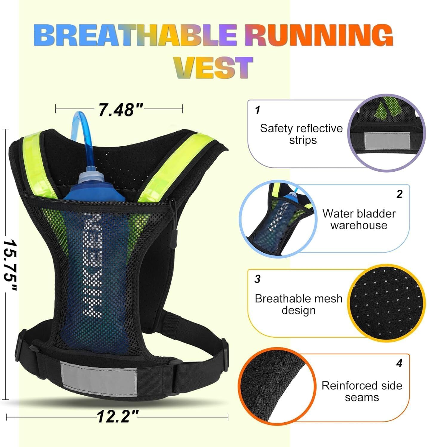 Running Vest for Women Men, Adjustable Hydration Vest Running with Water Bladder