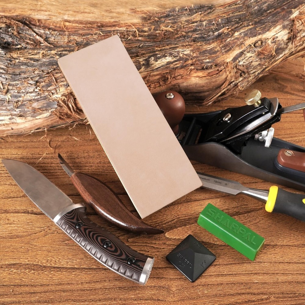 Knife Stropping Block – Genuine Leather Strop with Angle Guide & Safety Features
