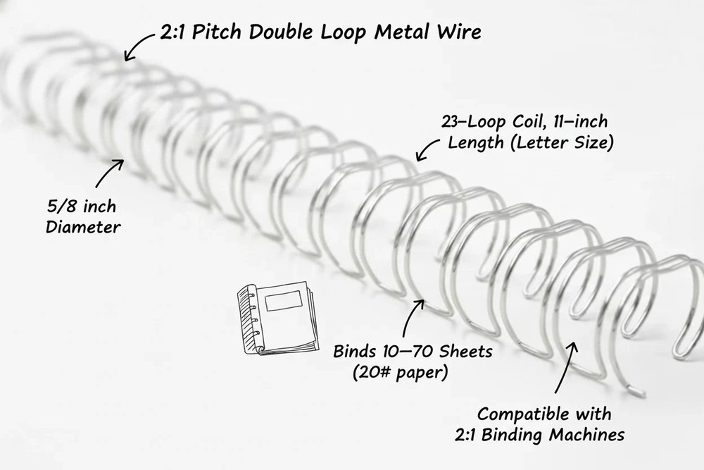 Wire Binding 5/8” White – 100pcs – 2:1 Pitch Bookbinding Spines