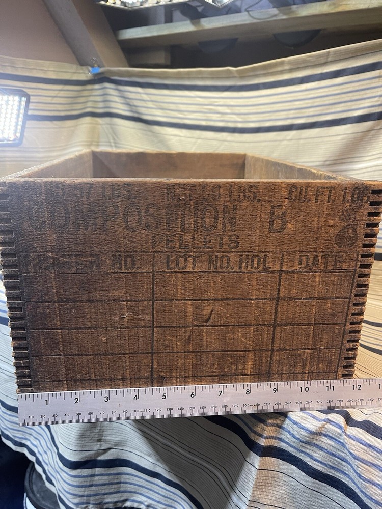 WWII COMPOSITION B PELLETS High Explosive Ordnance Flaming Bomb Box Crate RARE