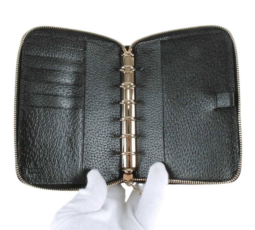 Authentic Gucci Black GG monogram canvas zip around agenda notebook
