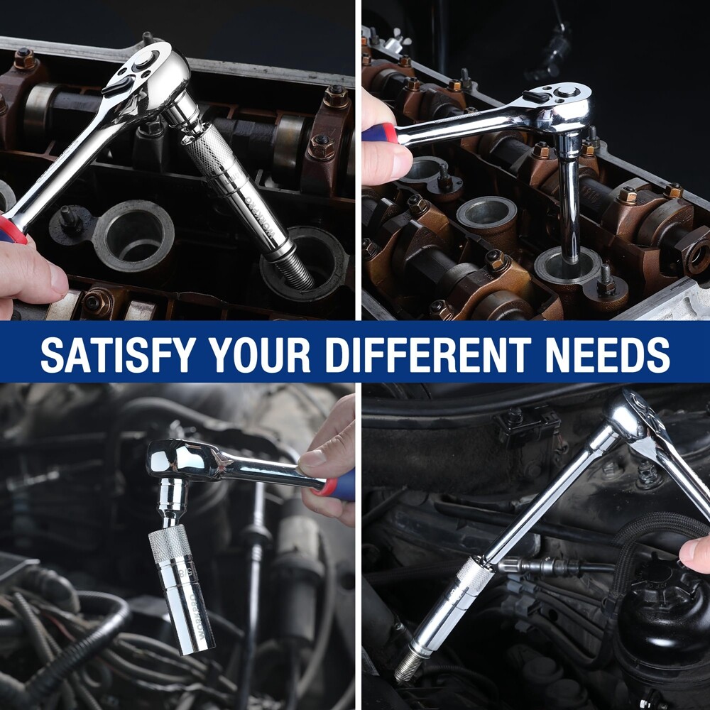 WORKPRO 7PCS 3/8" Magnetic Spark Plug Socket Sets Thin Wall 360° Swivel 6PT 12PT